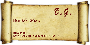 Benkő Géza névjegykártya